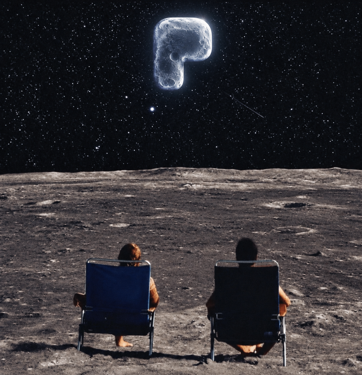 Two witnesses seated on the moon beneath The Last Pons